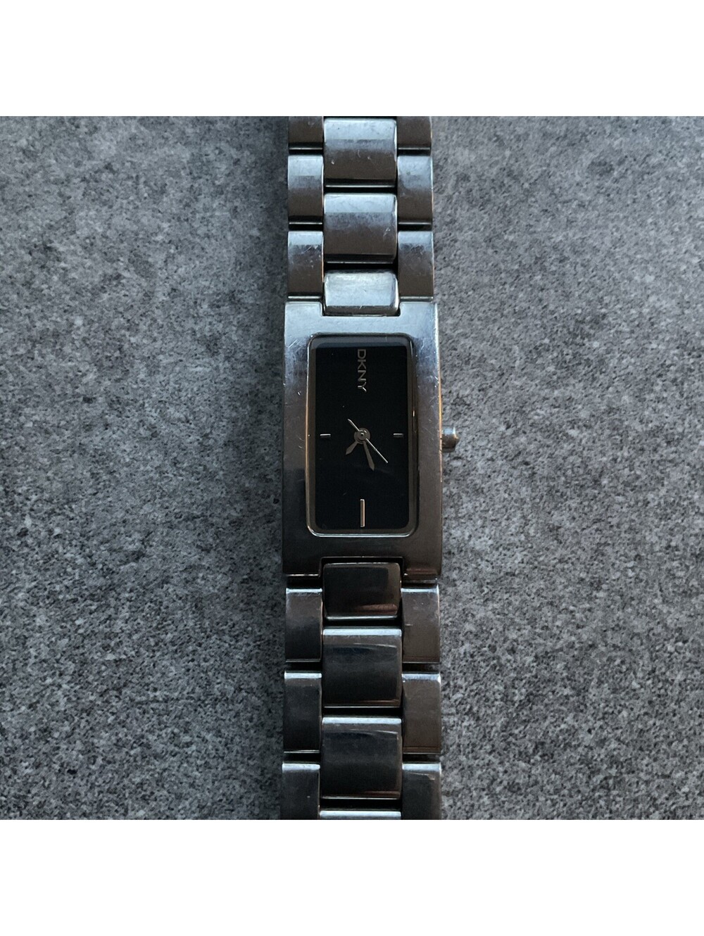 DKNY Womens Tank Style Watch 20mm Stainless Steel Case & Band W/Black Dial A17